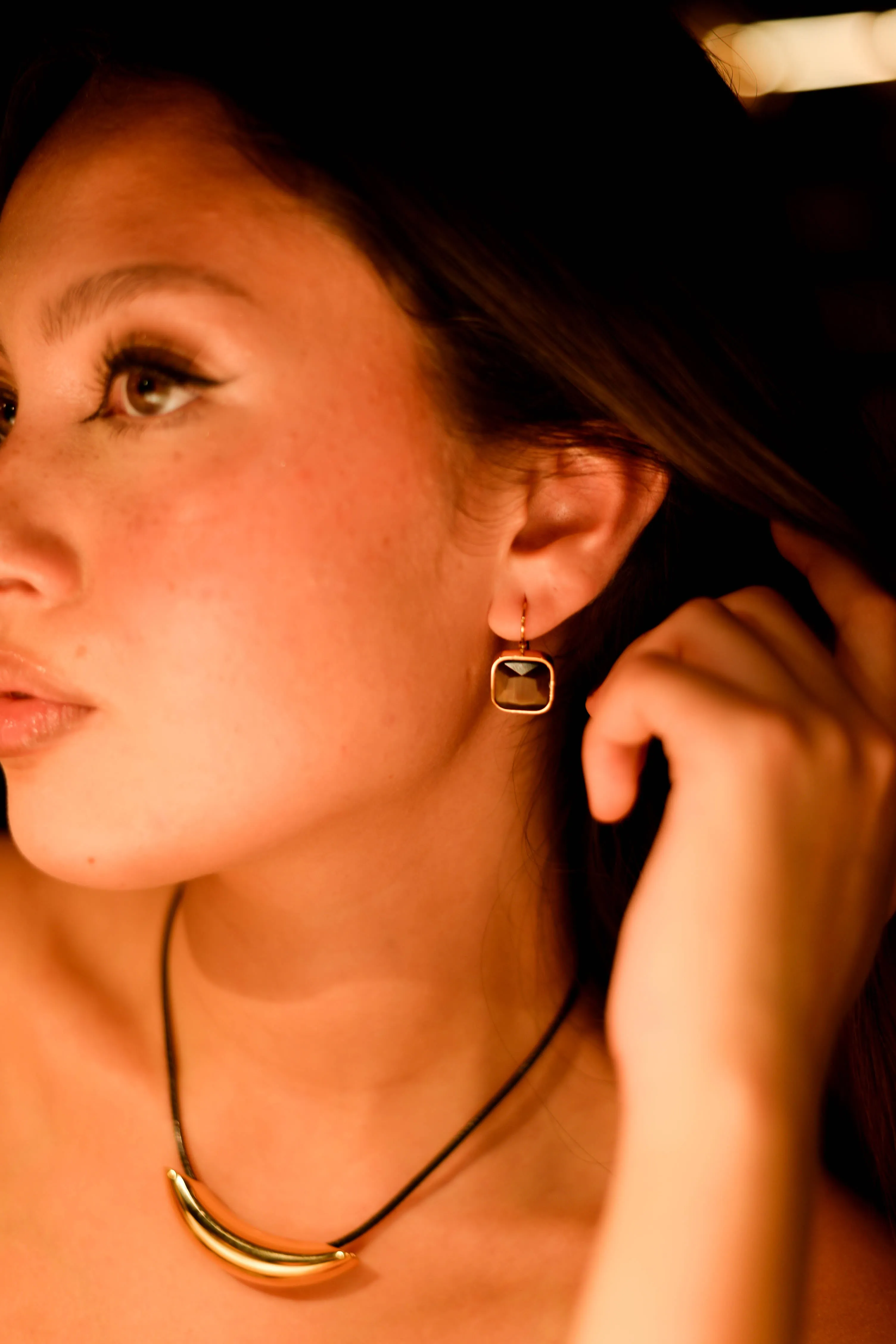 Square Stone Earrings Amber