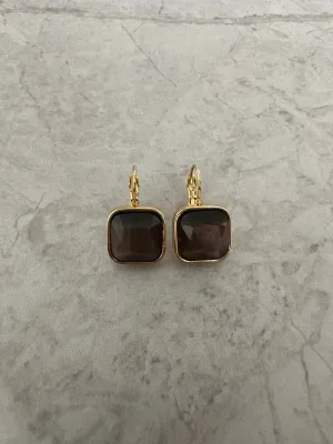 Square Stone Earrings Amber