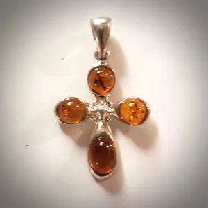 Sterling Silver Natural Amber Cross