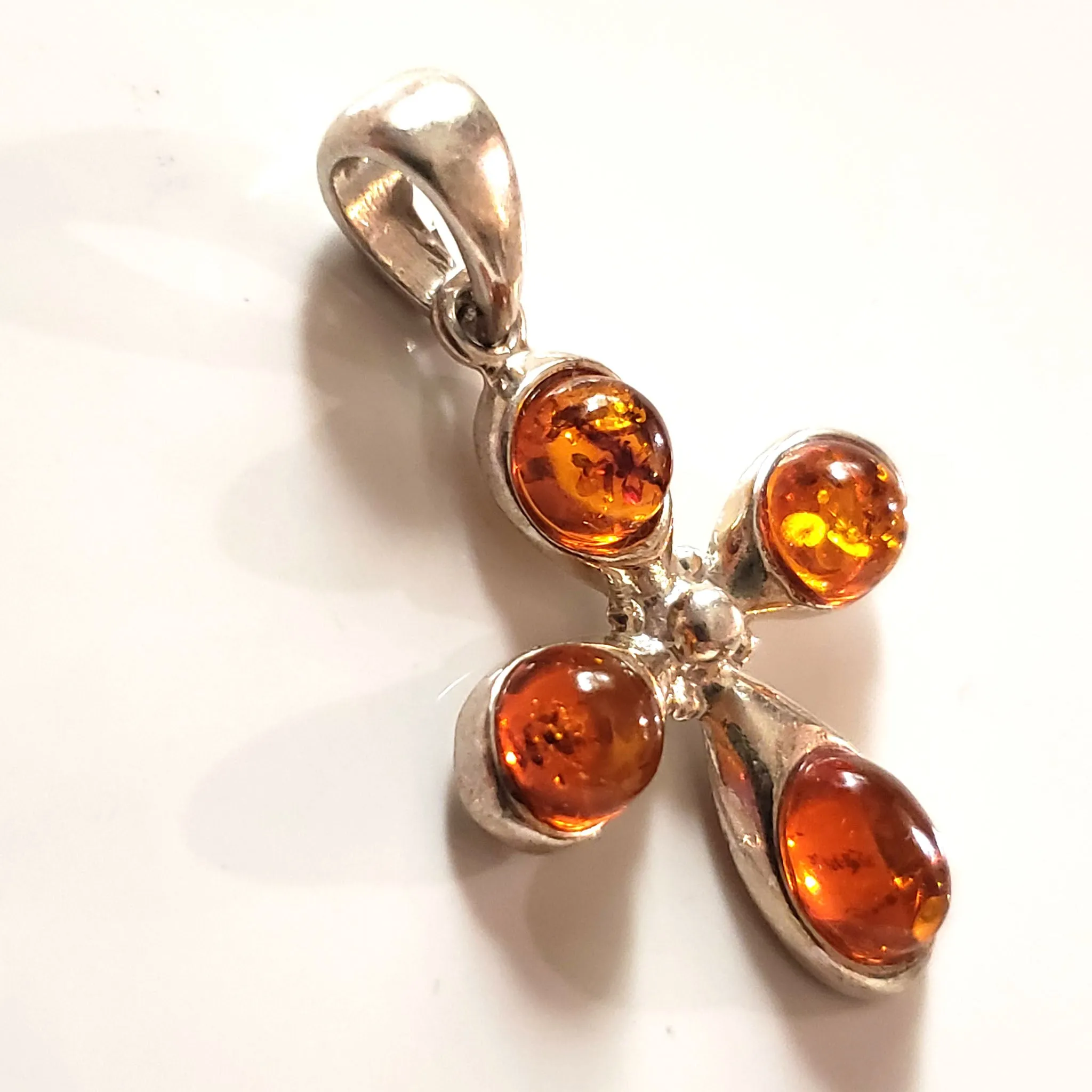 Sterling Silver Natural Amber Cross