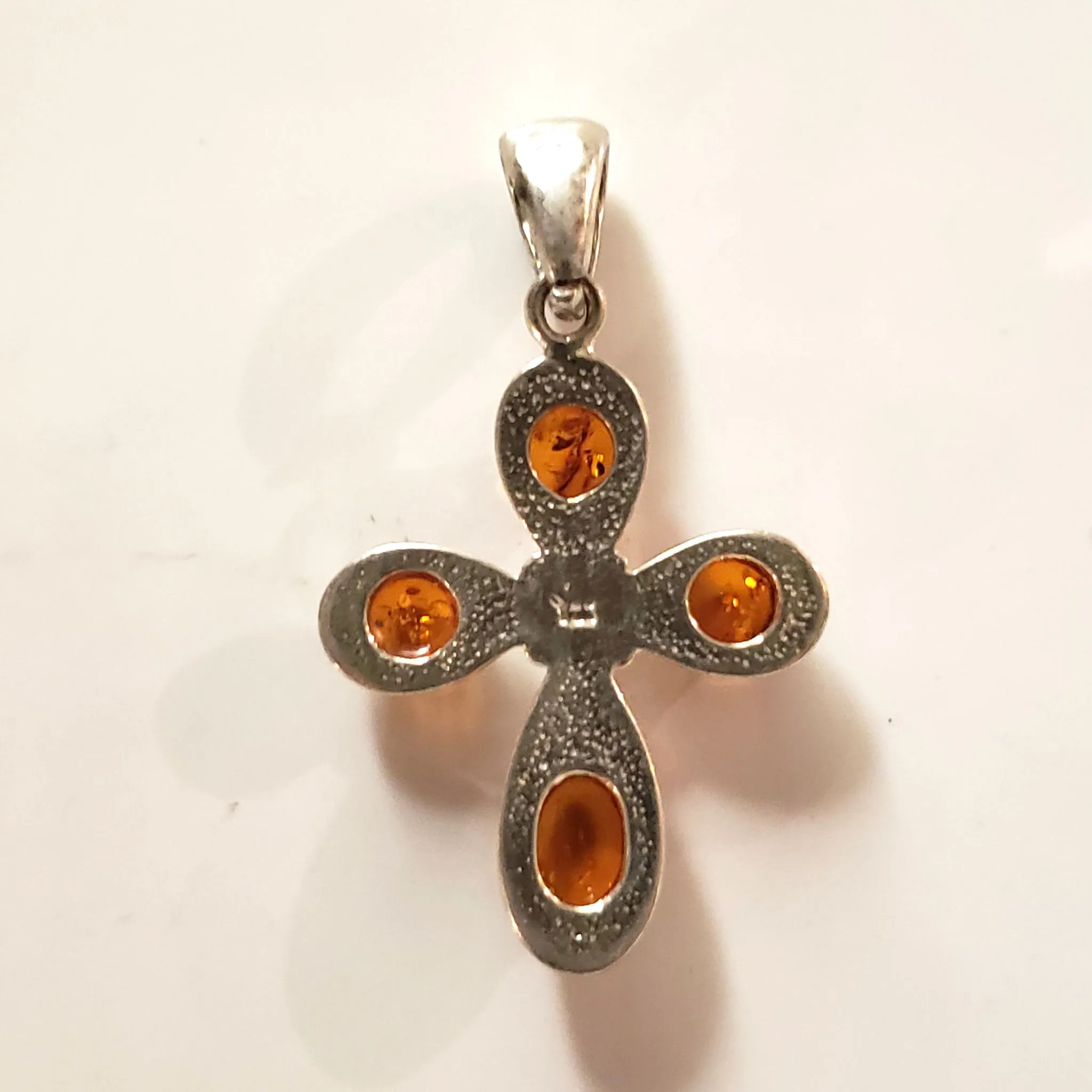 Sterling Silver Natural Amber Cross