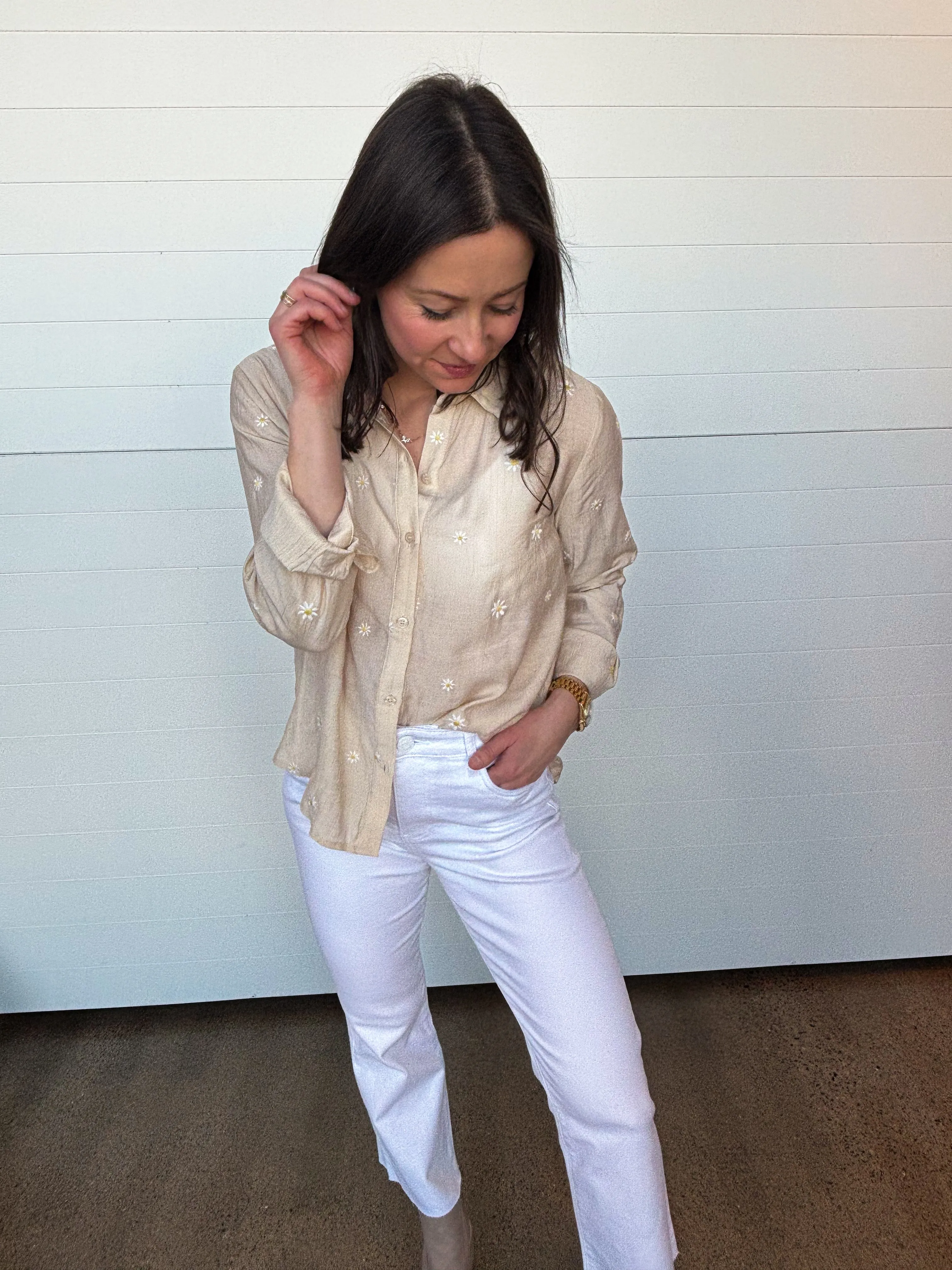 The Dina Daisy Embroidered Button Down Top