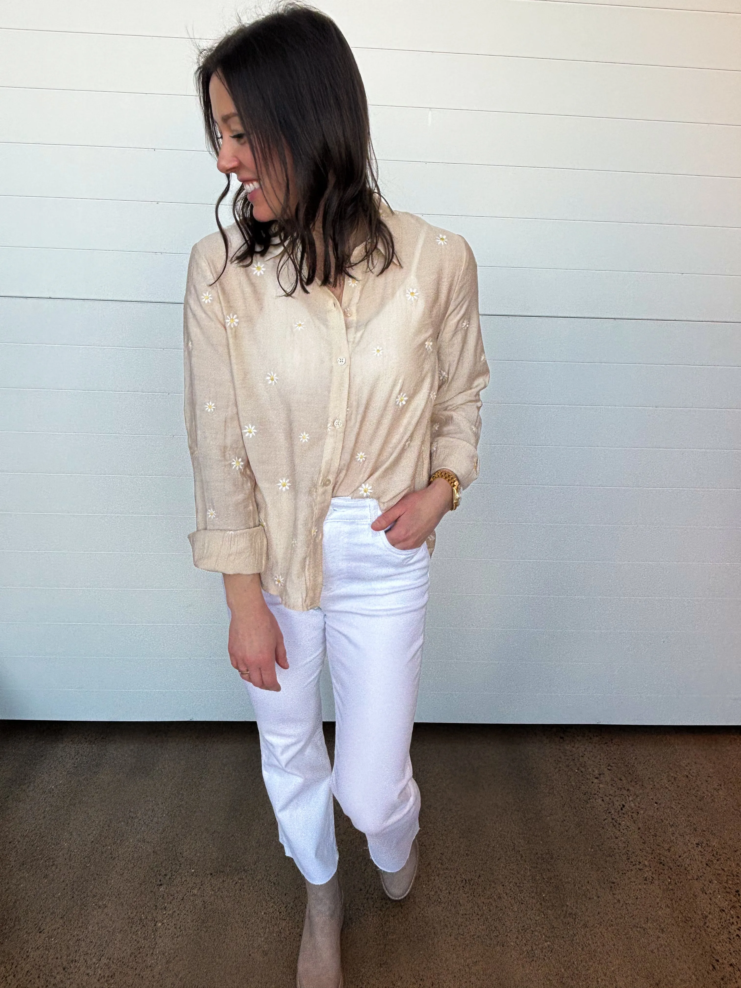 The Dina Daisy Embroidered Button Down Top