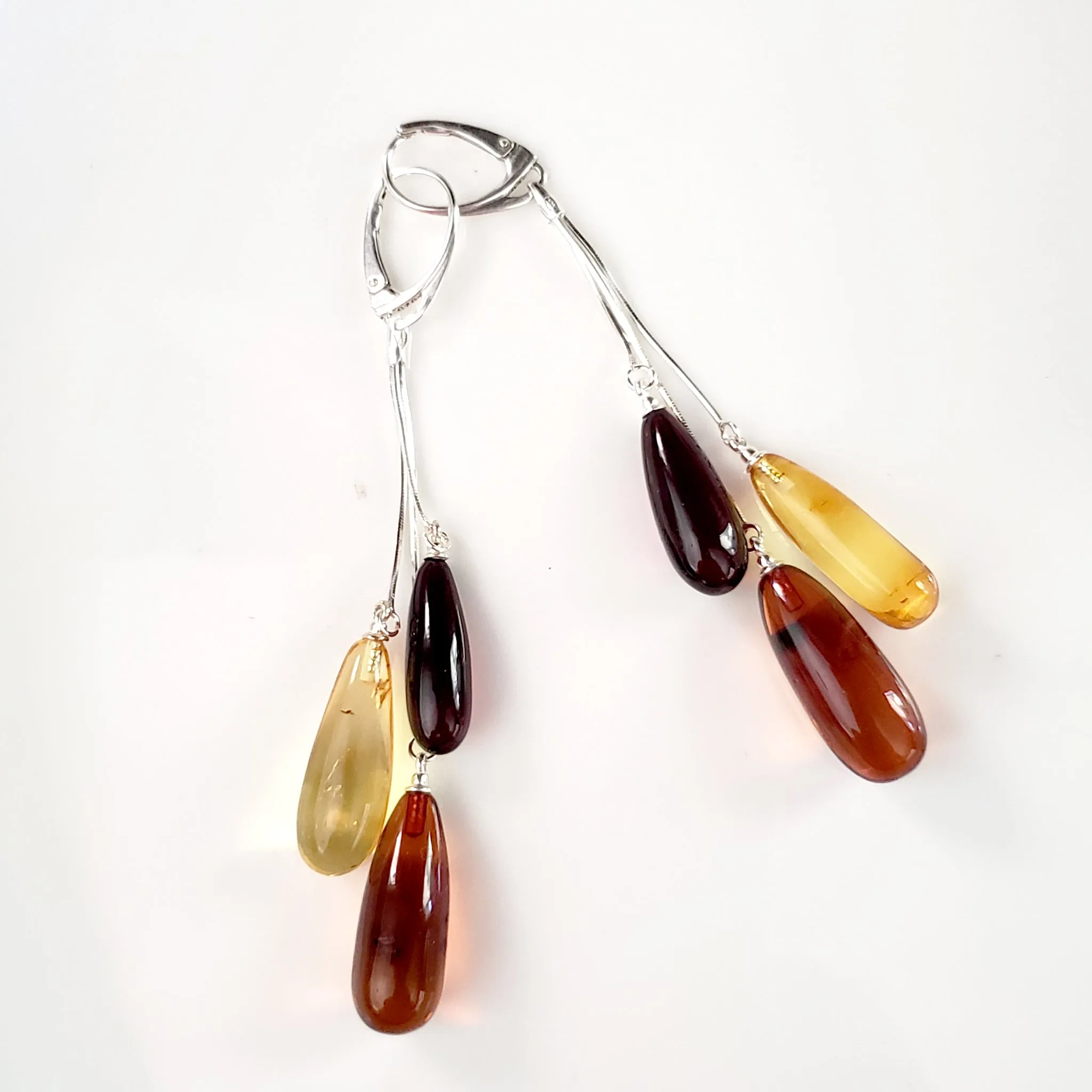 Three Color Amber Long TearDrop Elegant Earrings