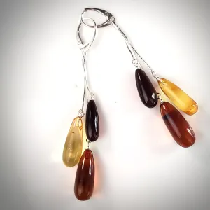 Three Color Amber Long TearDrop Elegant Earrings
