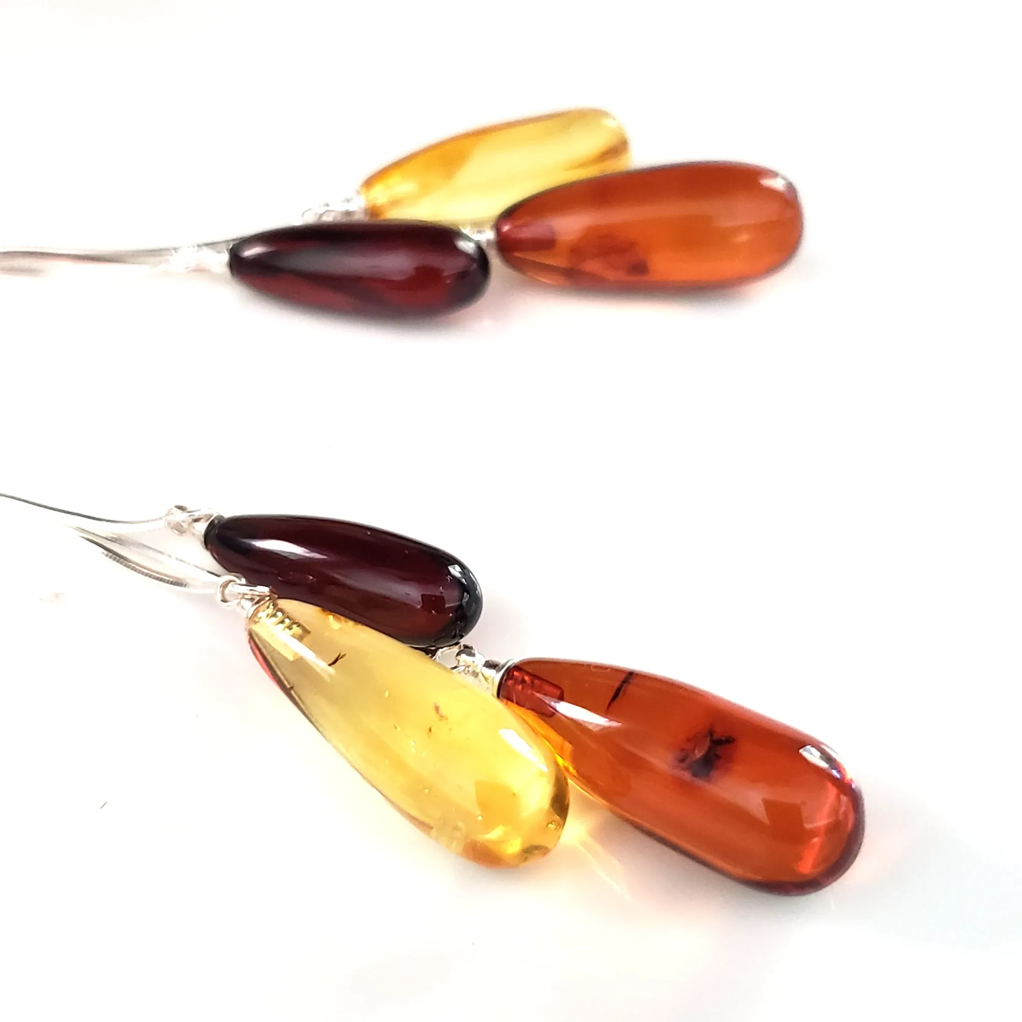 Three Color Amber Long TearDrop Elegant Earrings