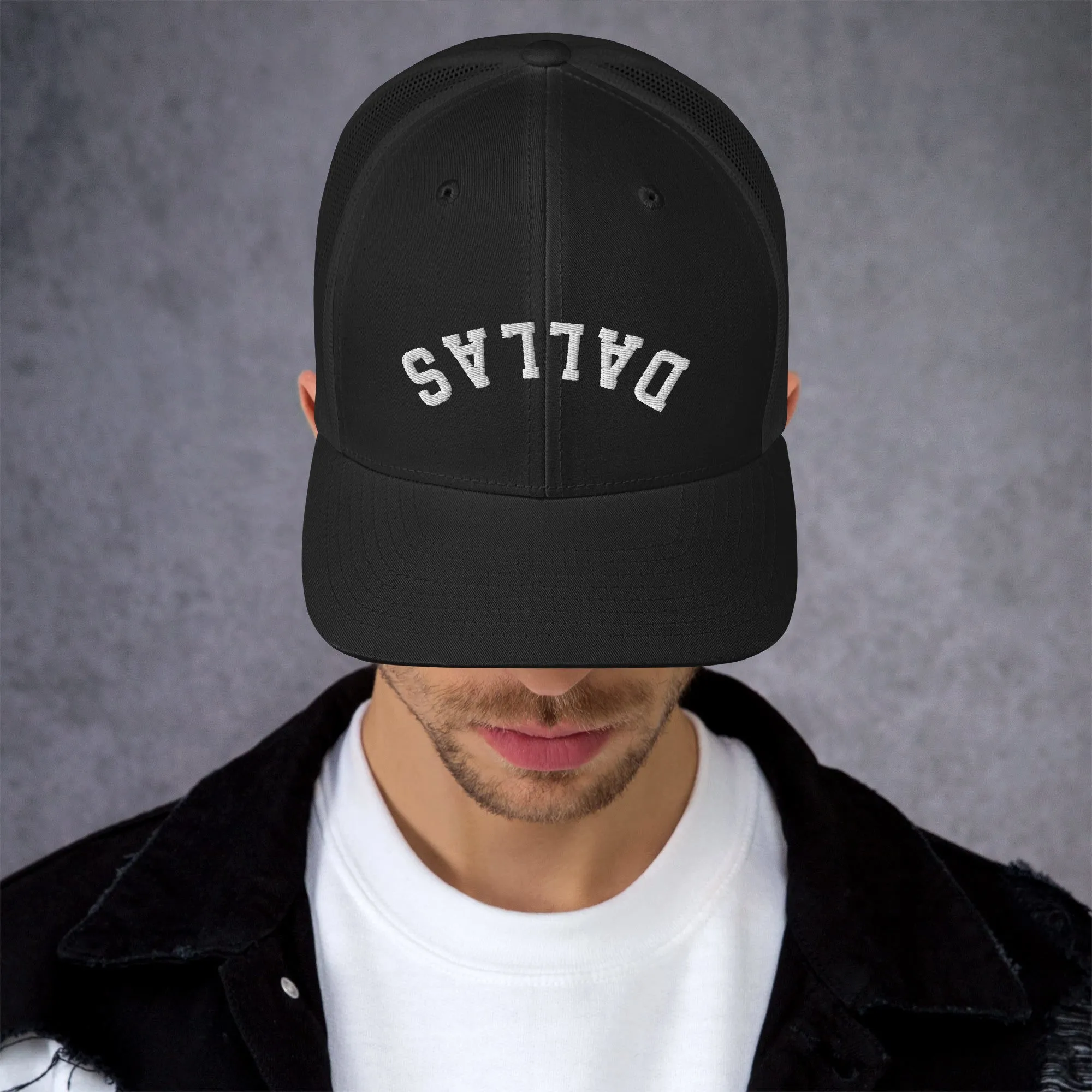 Upside Down Dallas Trucker Cap, Inverted Dallas Embroidered Hat