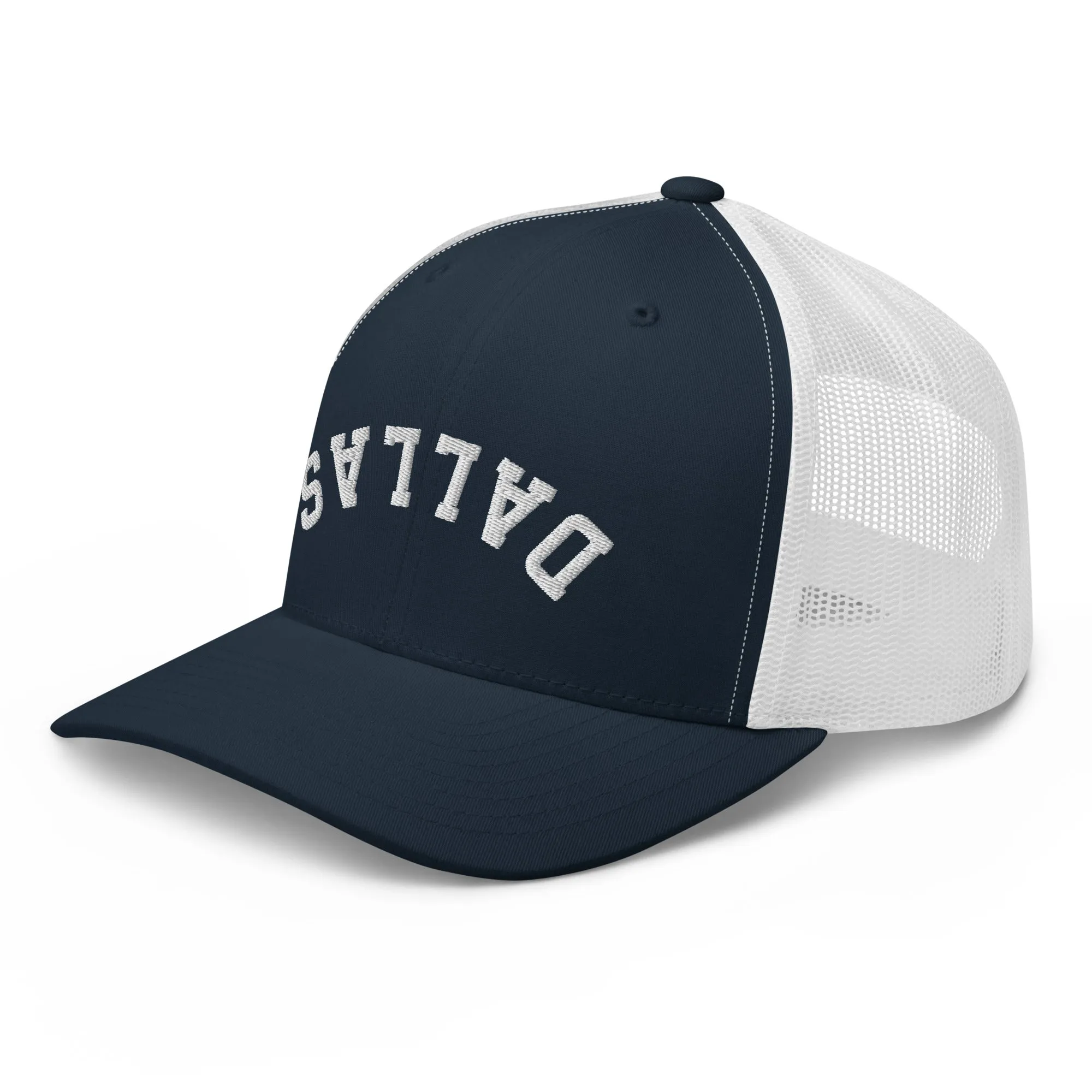 Upside Down Dallas Trucker Cap, Inverted Dallas Embroidered Hat