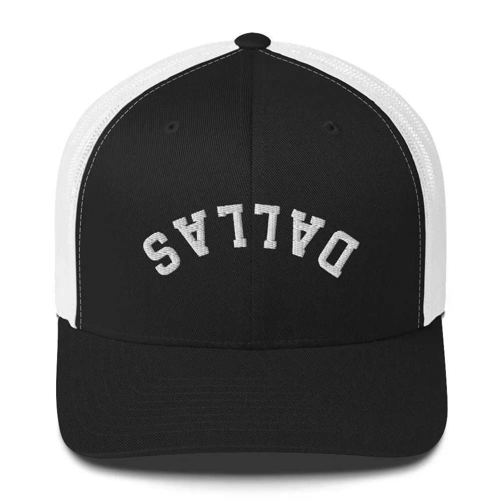 Upside Down Dallas Trucker Cap, Inverted Dallas Embroidered Hat