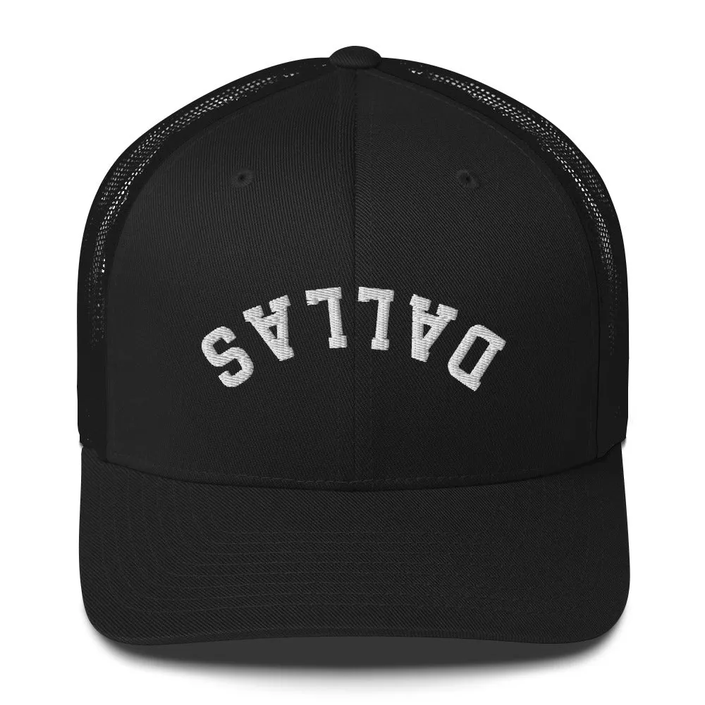 Upside Down Dallas Trucker Cap, Inverted Dallas Embroidered Hat