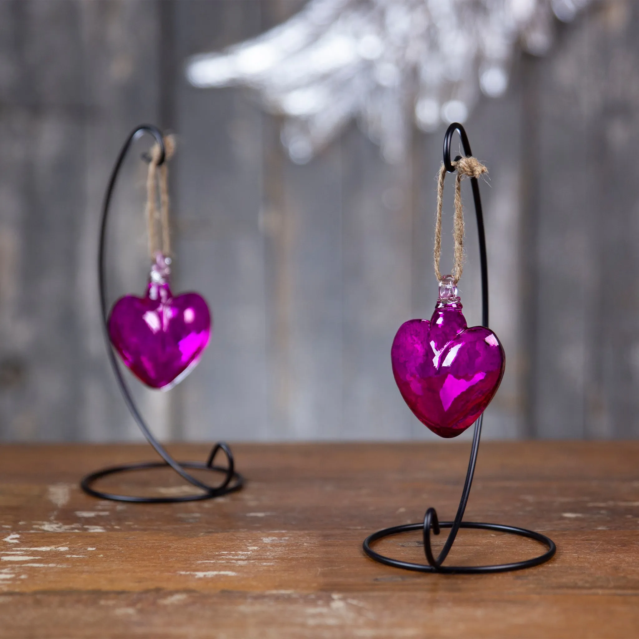 Vestige Glass Heart with Stand. Mercury, Pink, Rosé, Confetti Glass Hearts