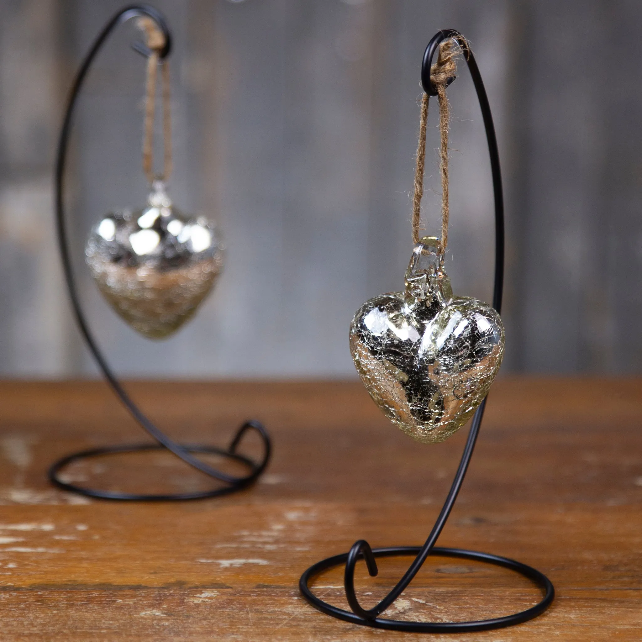 Vestige Glass Heart with Stand. Mercury, Pink, Rosé, Confetti Glass Hearts
