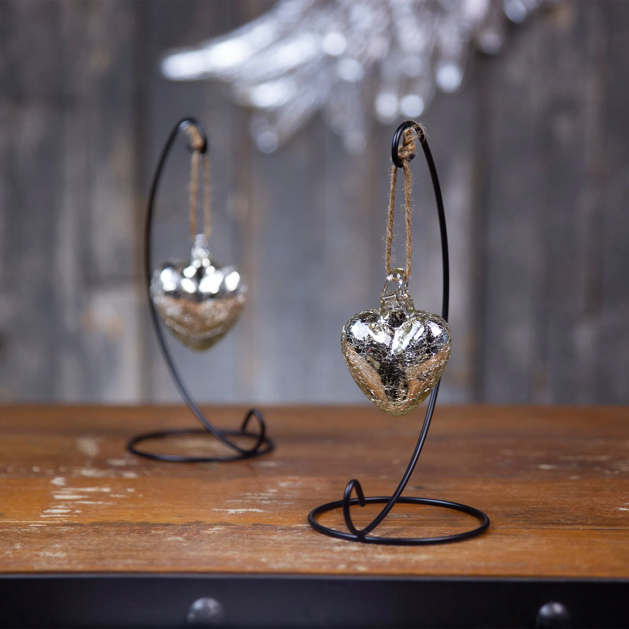 Vestige Glass Heart with Stand. Mercury, Pink, Rosé, Confetti Glass Hearts