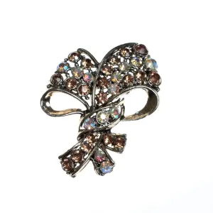 Vintage Amber and Champagne Aurora Borealis Crystal Bow Brooch