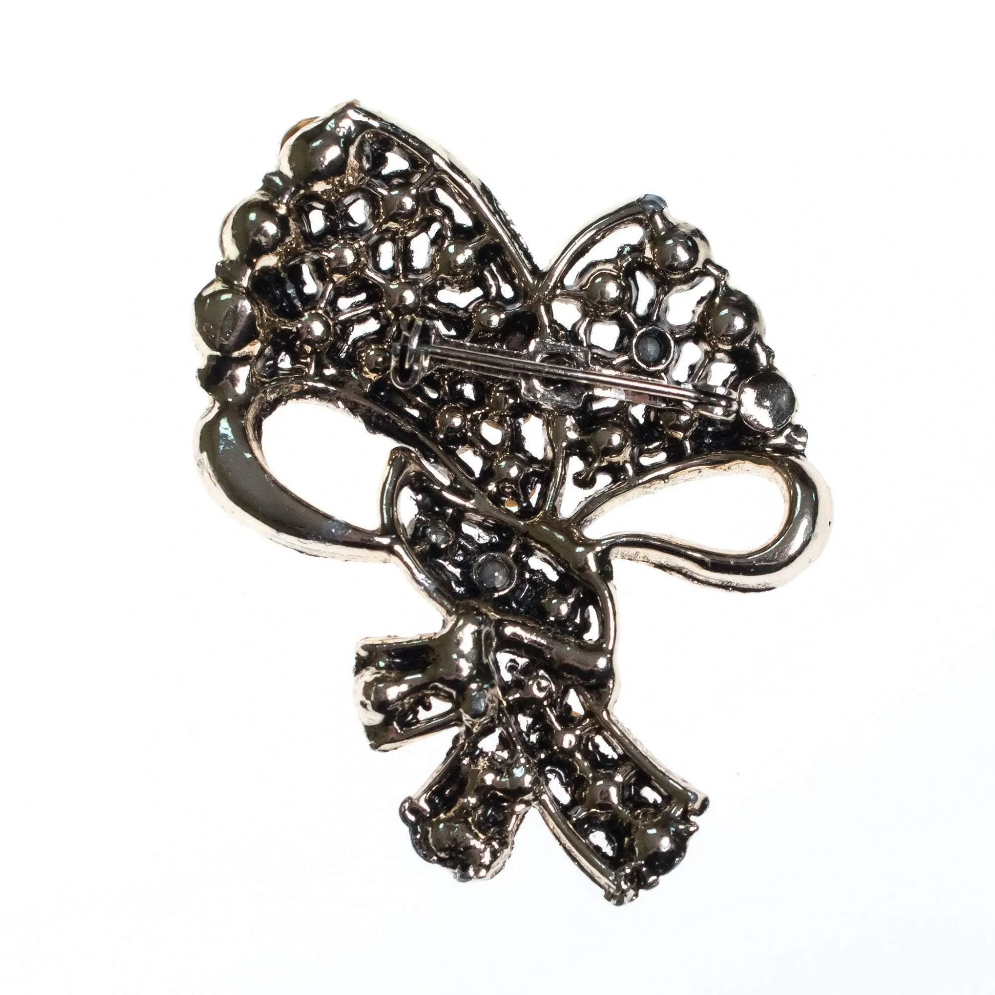 Vintage Amber and Champagne Aurora Borealis Crystal Bow Brooch