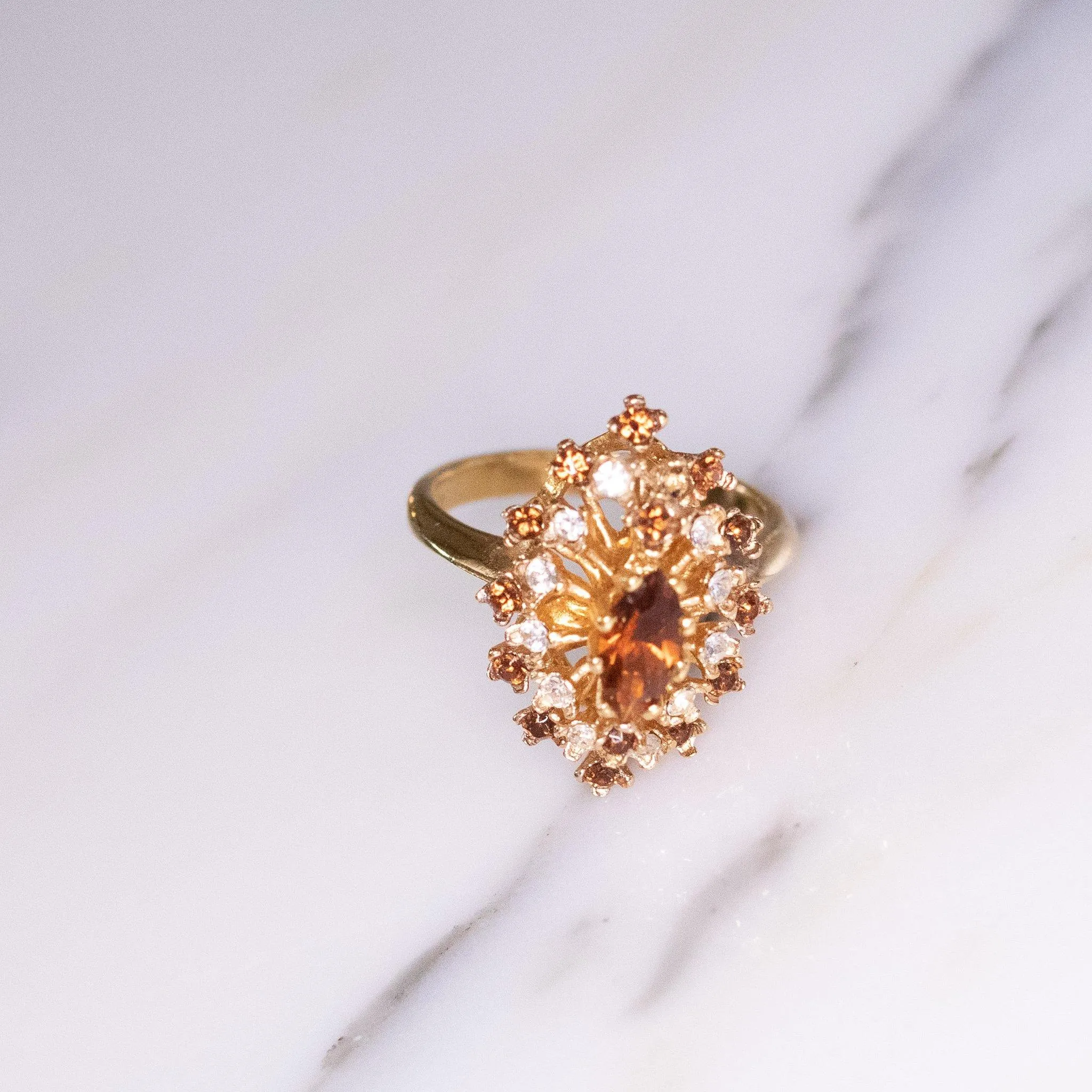 Vintage Amber Marquise Crystal and Diamante Statement Ring