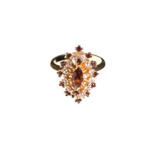 Vintage Amber Marquise Crystal and Diamante Statement Ring