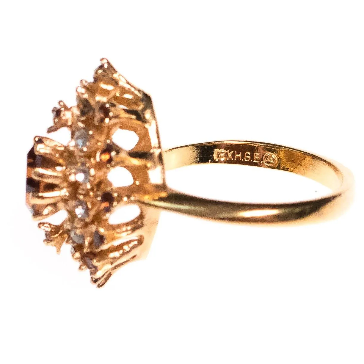 Vintage Amber Marquise Crystal and Diamante Statement Ring