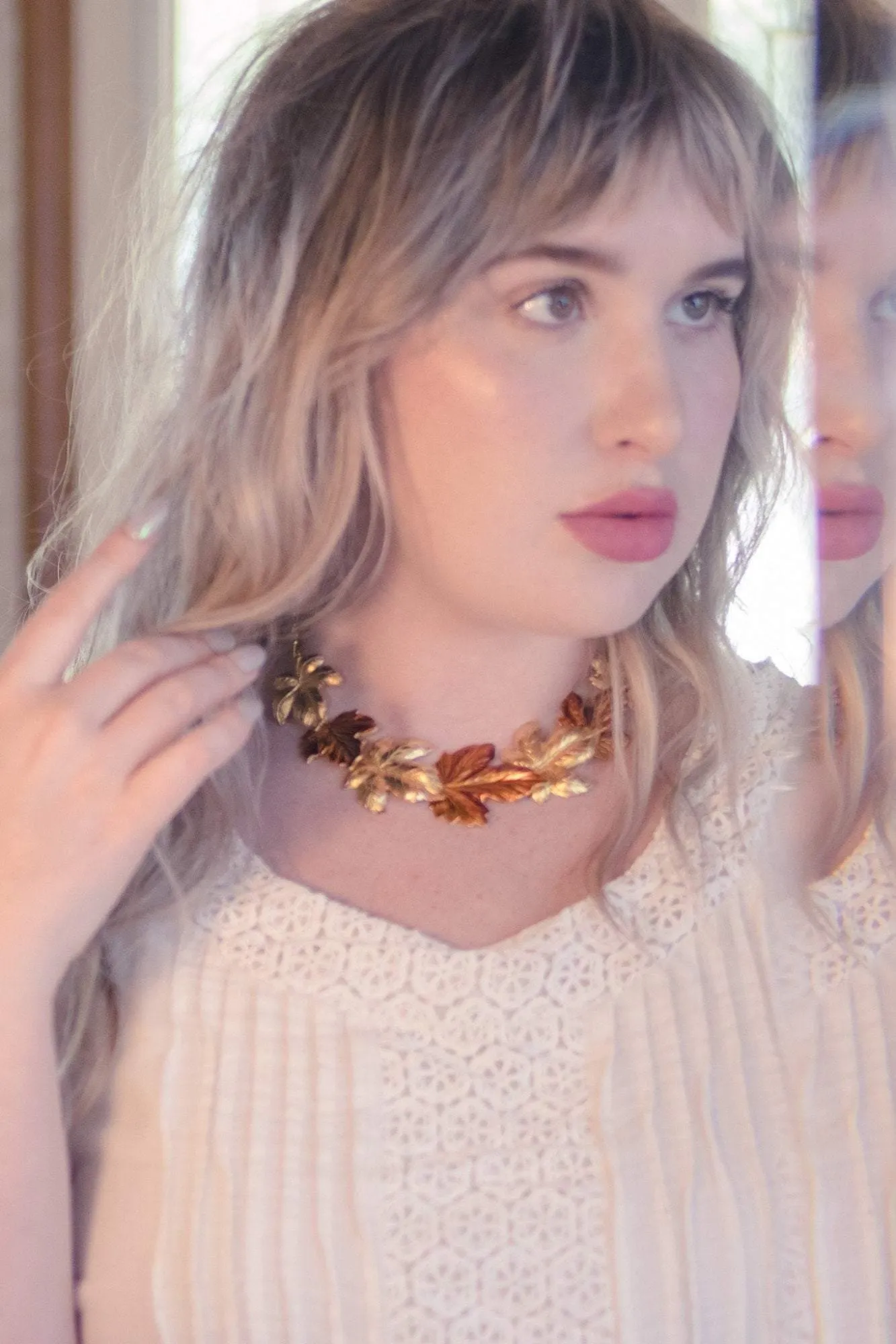 Vintage Anne Klein Couture Gold and Amber Leaves Statement Necklace