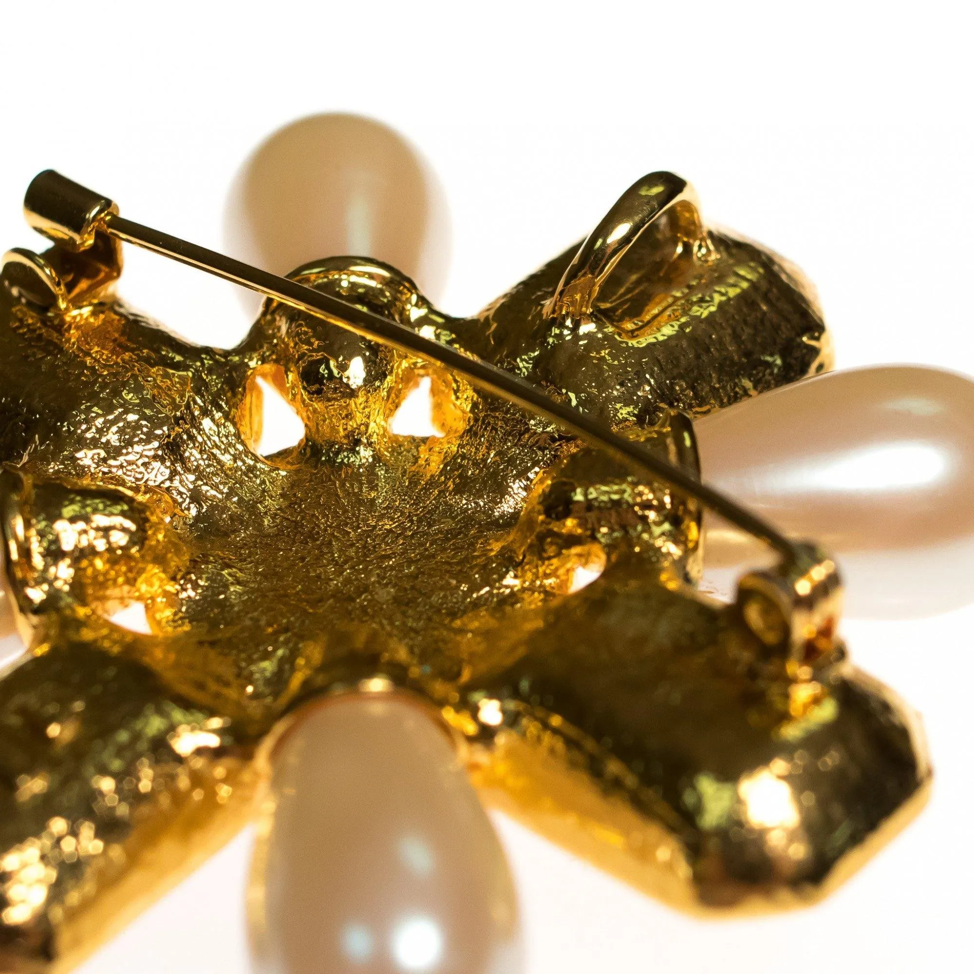 Vintage Avon Mogul Style Maltese Cross Brooch/Pendant with Pearls, Amber Crystal and Amethyst Lucite Cabochon