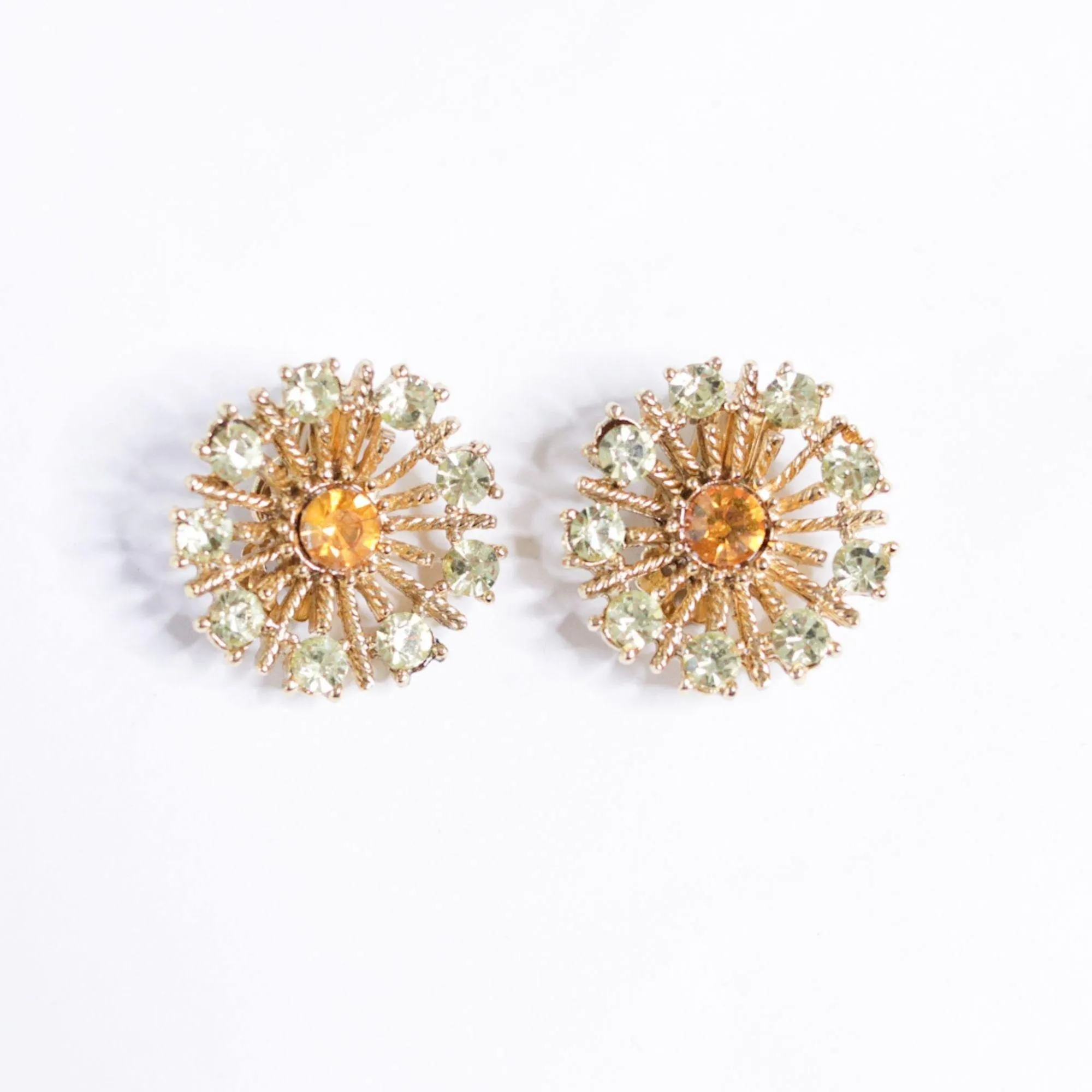Vintage Lisner Amber and Yellow Rhinestone Earrings