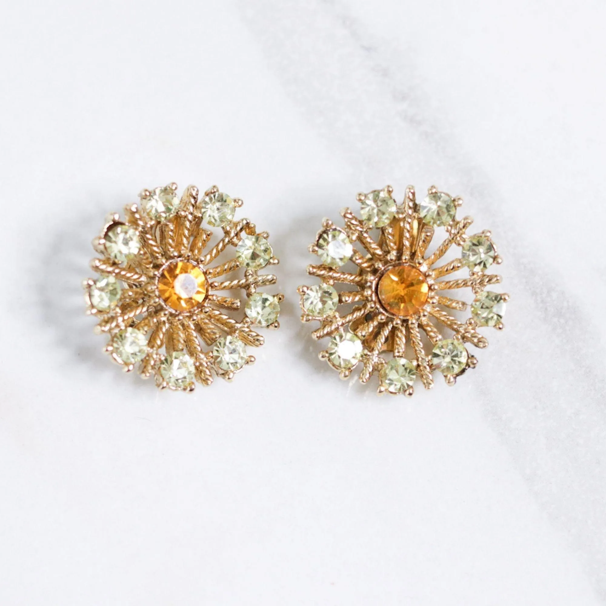 Vintage Lisner Amber and Yellow Rhinestone Earrings