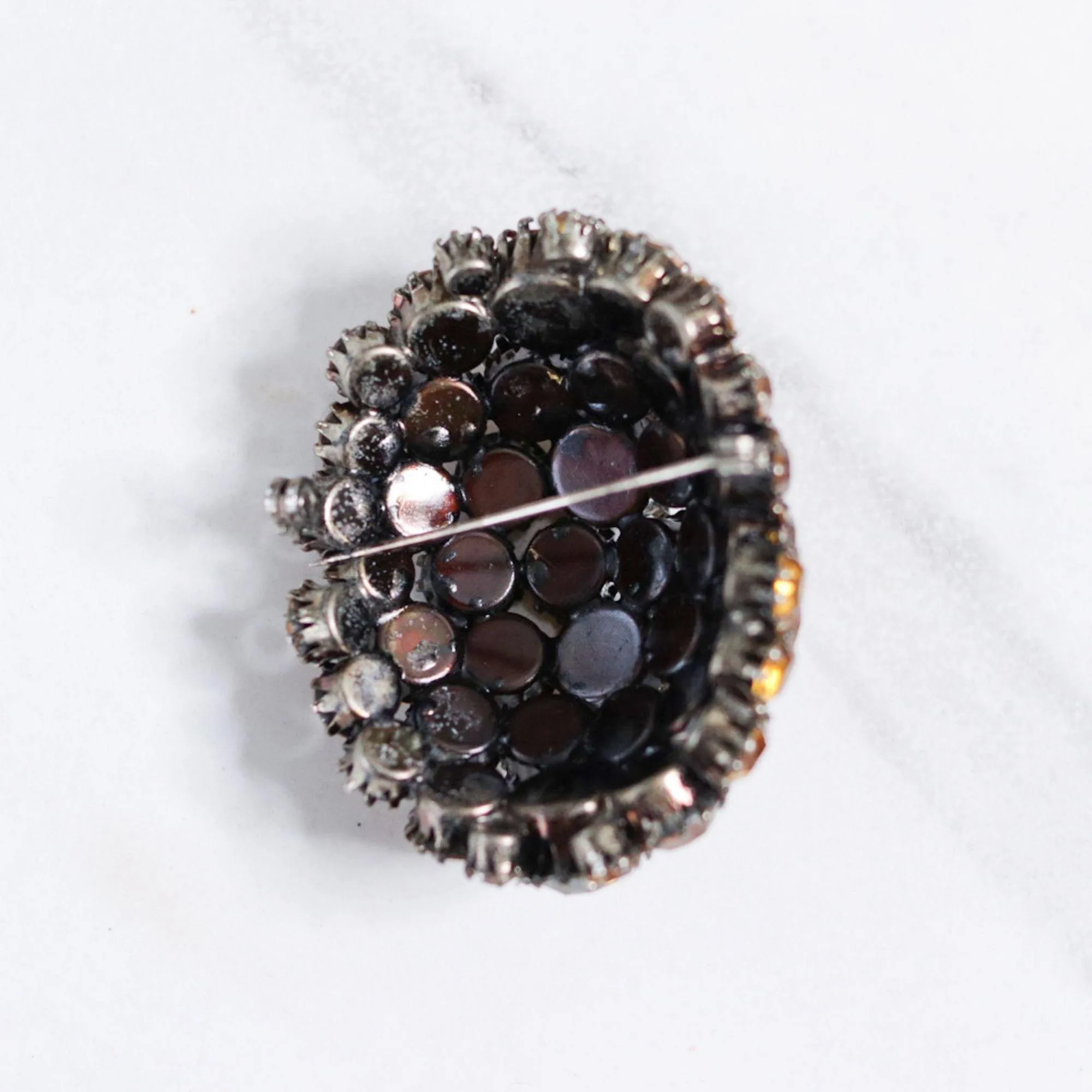 Vintage Weiss Amber and Smokey Crystal Domed Brooch