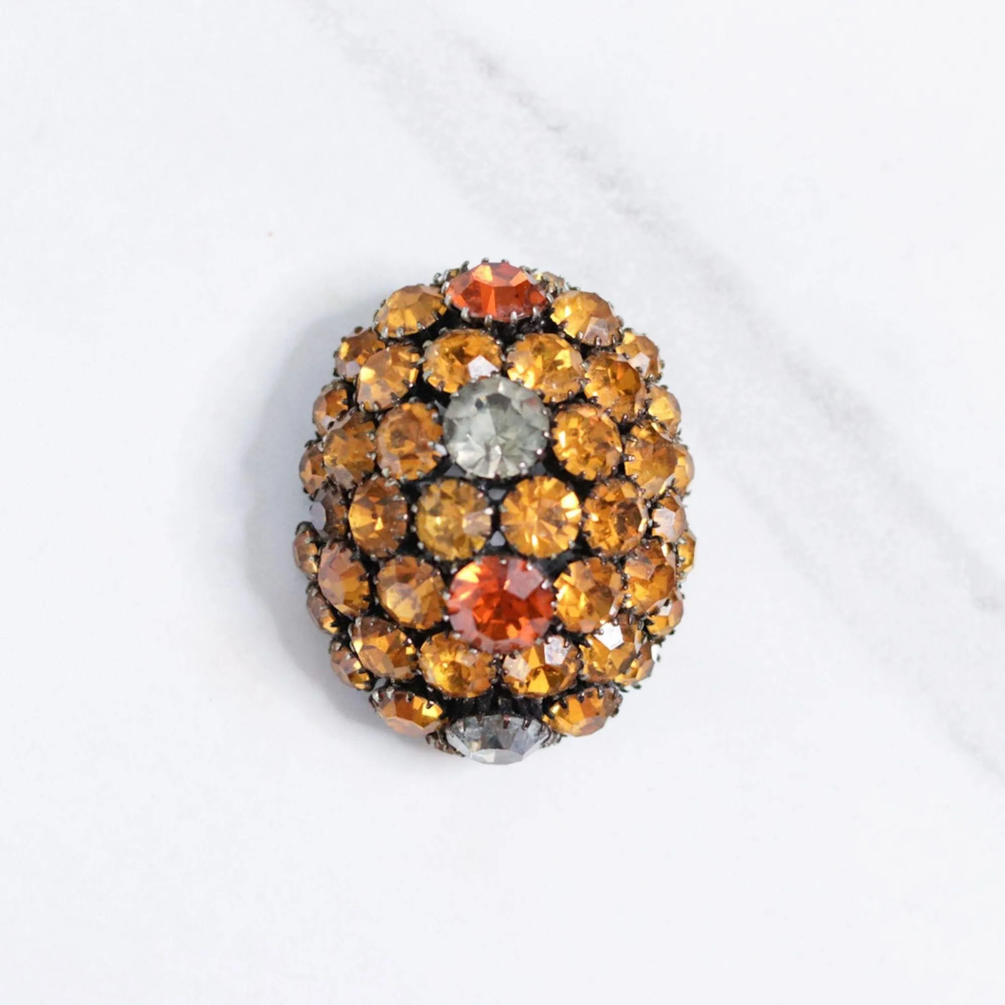 Vintage Weiss Amber and Smokey Crystal Domed Brooch