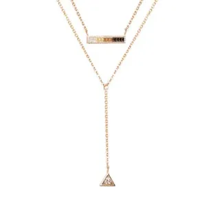 Vita Lariat Necklace with Geometric Pendant and Amber Bar Charm