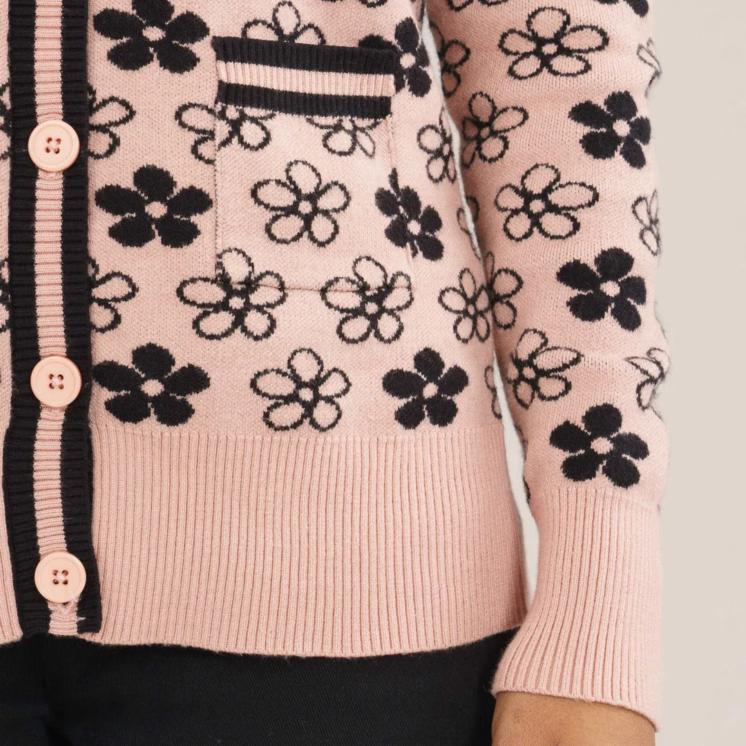 Womens Black & Pink Cardigan