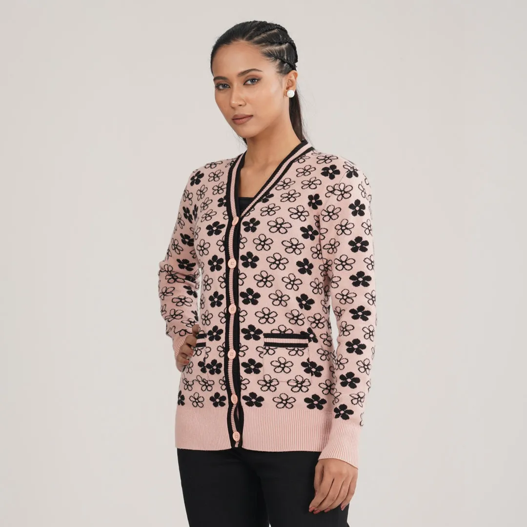 Womens Black & Pink Cardigan