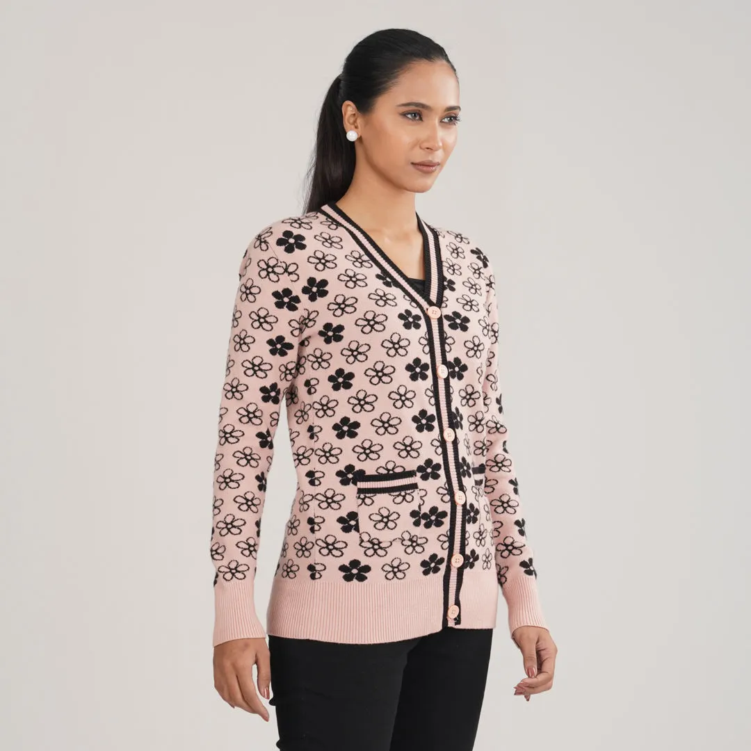 Womens Black & Pink Cardigan