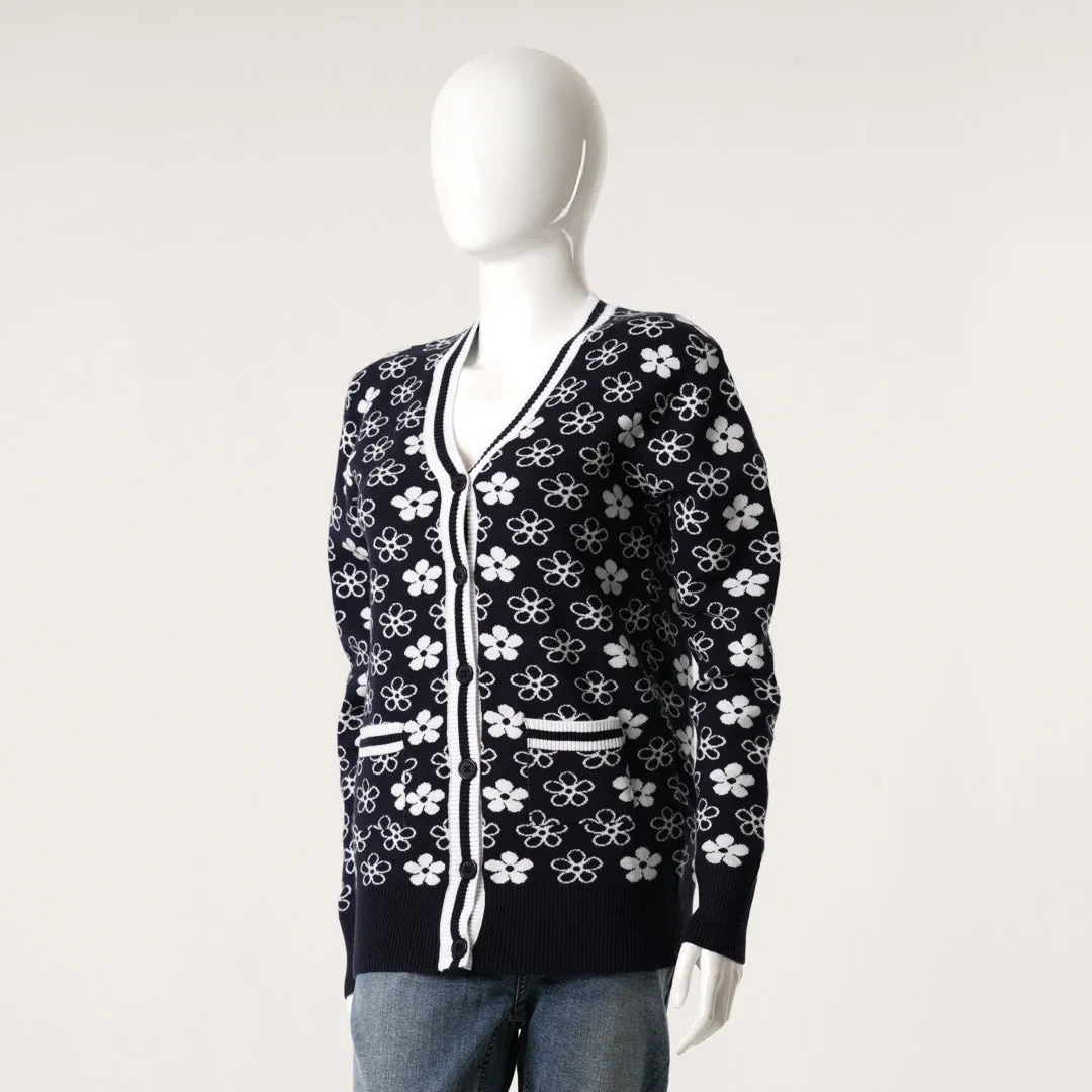 Womens Navy & White Cardigan